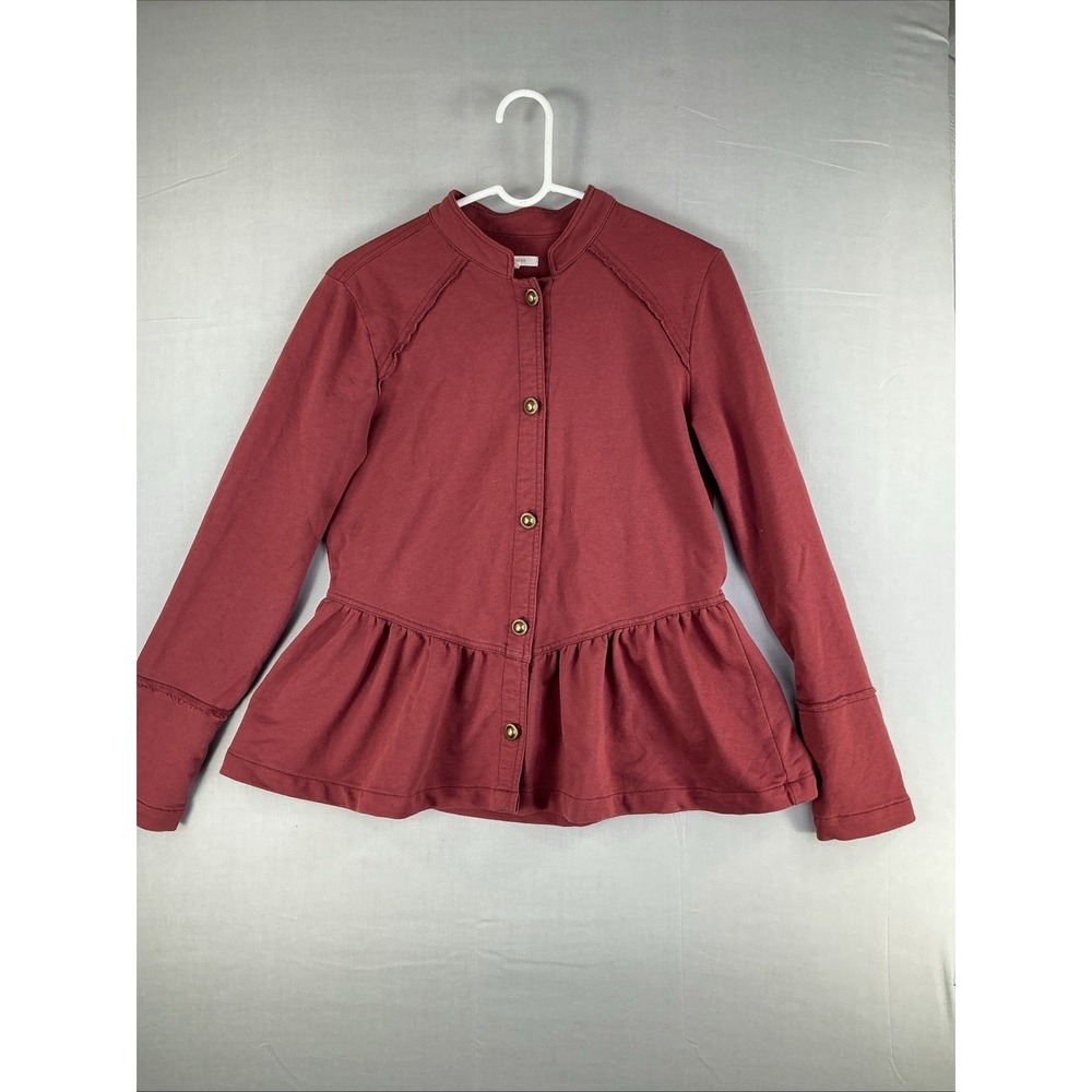 Maurices Women's Small Burgundy Button Front Peplum Blouse Cotton Blend
